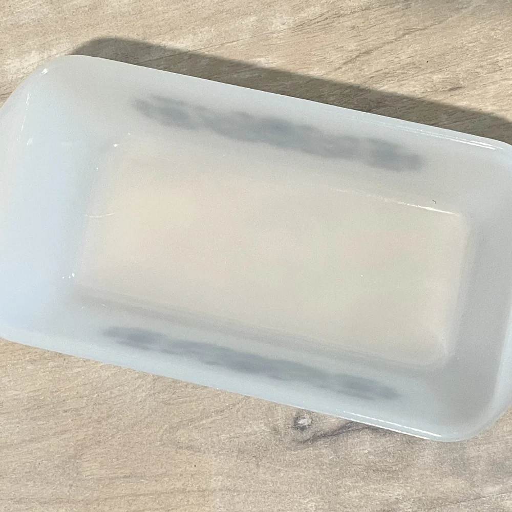 Rare, Vintage Glasbake Milk Glass Color Loaf Dish with Blue Floral Patte…